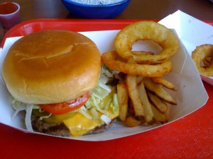 Bobby J's Burgers You do get a healthy size of fries or onion rings; I just put a sample of each for the picture.