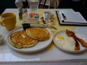The 2/2/2 deal -- 2 pancakes, 2 eggs, 2 bacon.