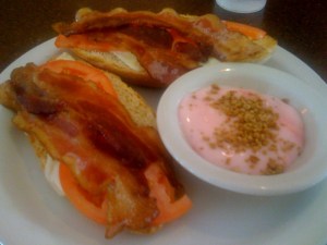 European breakfast with American bacon