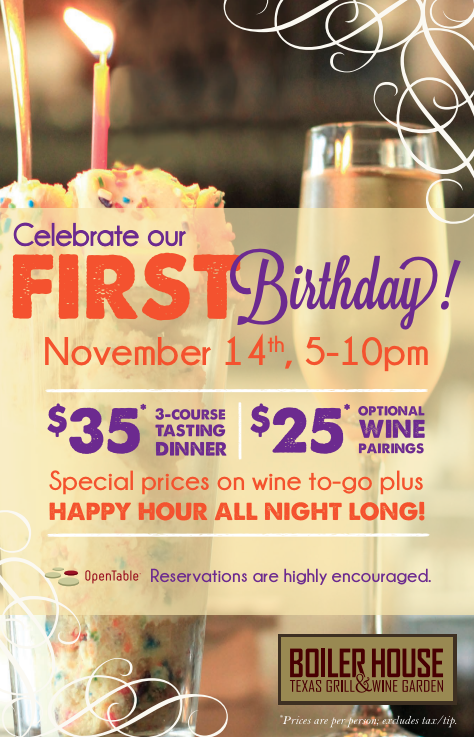 Boiler House First Birthday Party: Nov 14